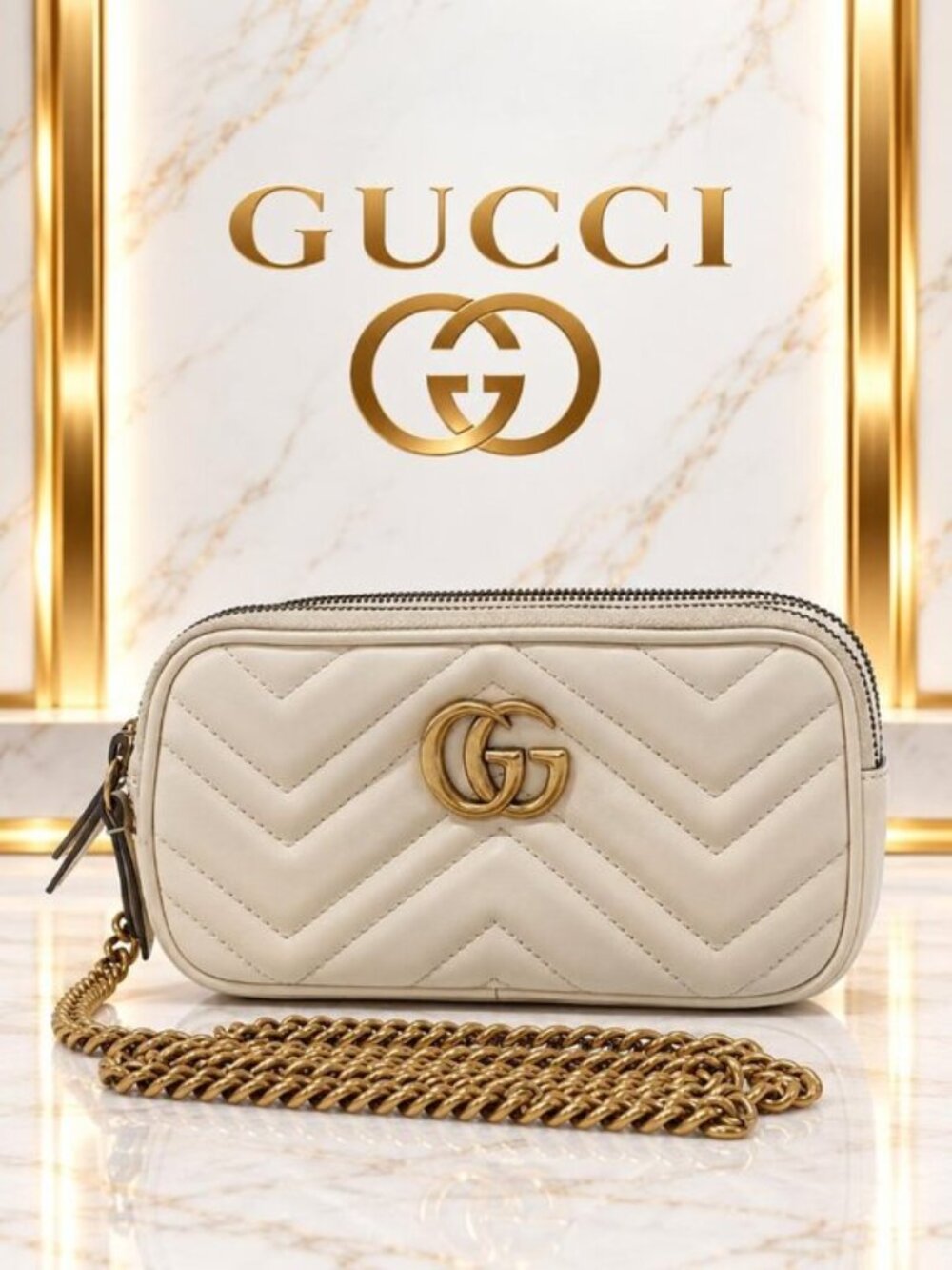 Authentic Gucci GG Marmont Matelassé Chain Crossbody Bag